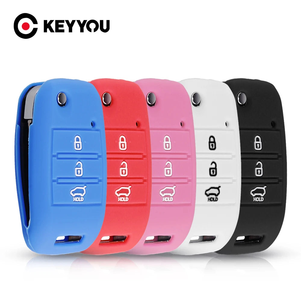 KEYYOU 3 Buttons Silicone Car Key Cover Case For KIA Sid Rio Soul Sportage Ceed