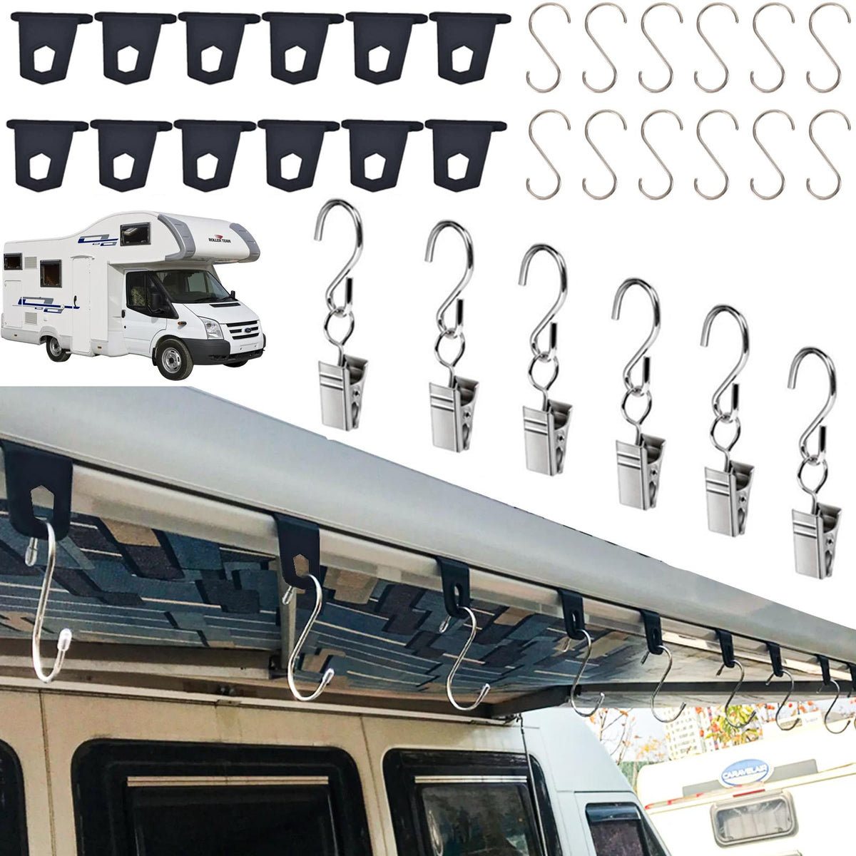 For Fiat Ducato Van Motorhome RV Awning Hooks Lights Camping Hangers S Shaped Ac