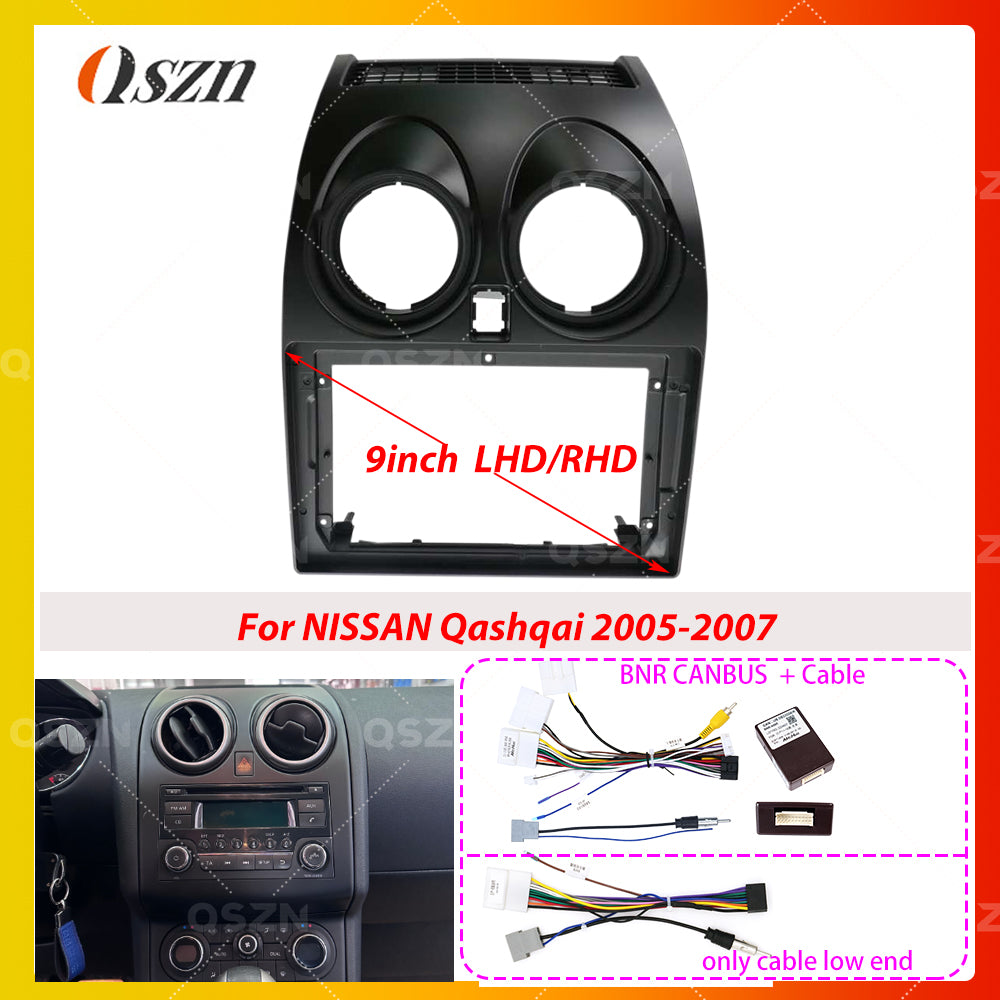 9" Car radio Installation Fascias Panel For Nissan Qashqai 2005-2015 harness Pow