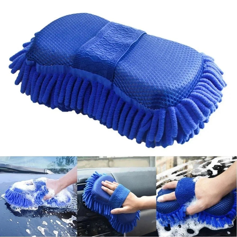 1 Pc Blue Microfiber Chenille Car Wash Sponge Care Washing Brush Pad Cleaning To