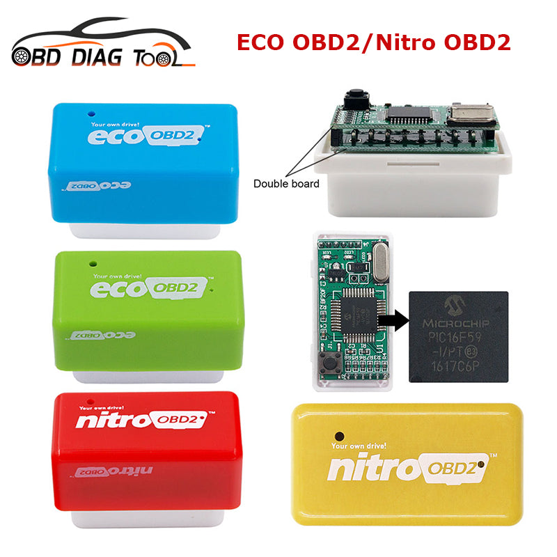 Best Double Board Nitro EcoOBD2 Chip Tuning Box 15% Fuel Save More Power Eco OBD