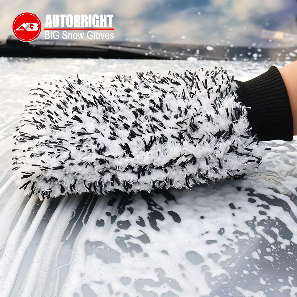 AUTOBRIGHT Car Wash Mitt Snow Microfiber Cleaning Polishing Wash Gloves Extra Th