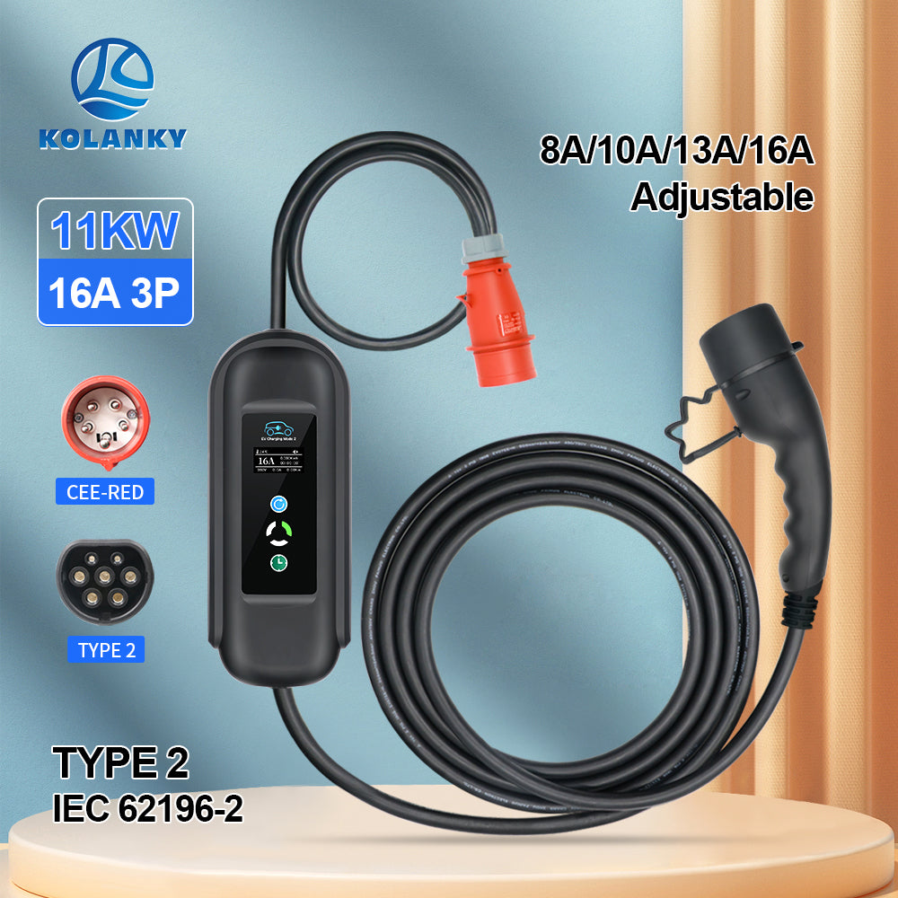 Portable 11KW 16A EV Portable Charger Type2 IEC62196-2 EVSE Charging Box Electri