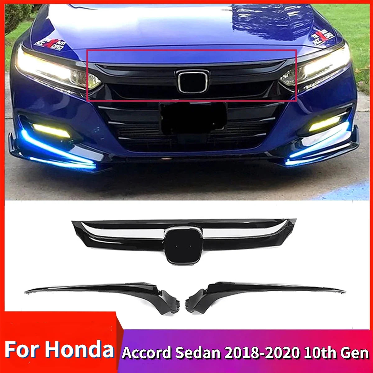 For Honda Accord Sedan 2018-2020 10th Gen Sport Style Front Grille Bumper Gril R