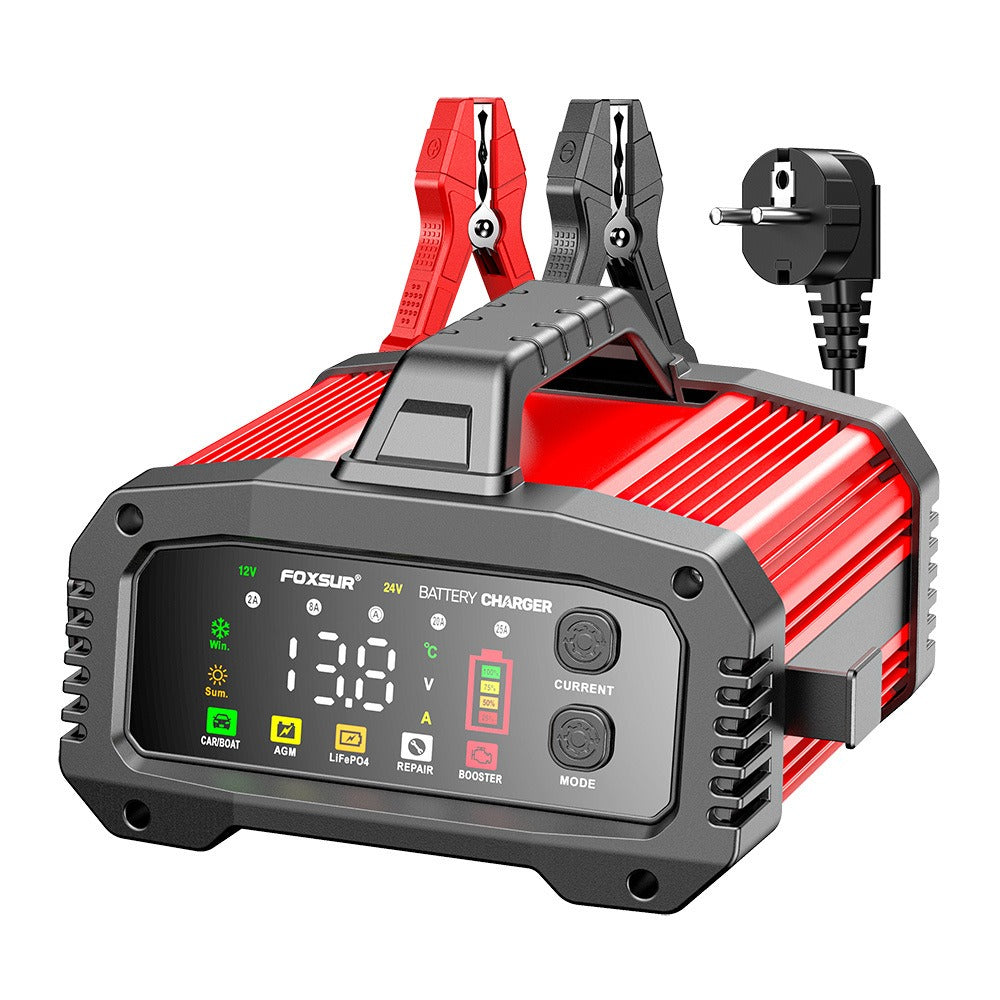 Portable 25A/15A Smart Car Battery Charger for 12V-24V Motorcycle Lead Acid AGM