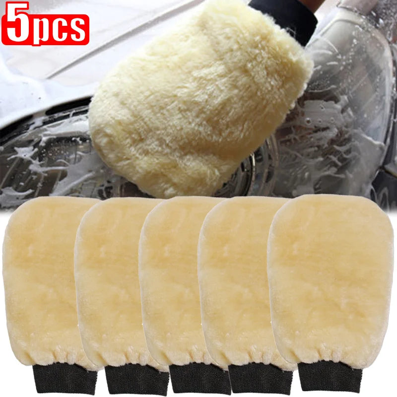 1/5pcs Car Wash Gloves Soft Thickened Imitation Wool Plush Wiping Car Cleaning M