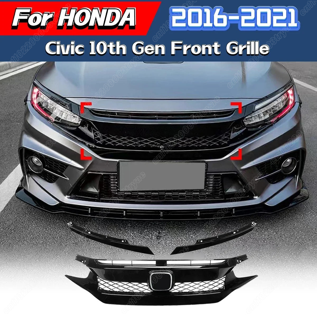 Upper Bumper Hood Mesh Grills For Honda Civic 10th Gen 2016 2017 2018 2019 2020