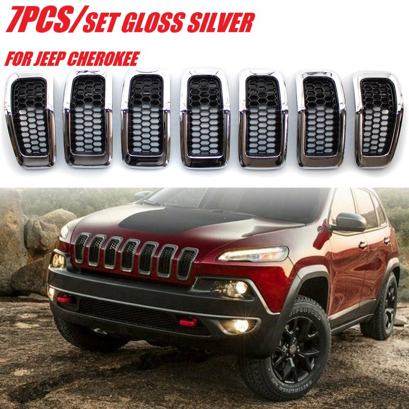 7PCS Car Front Bumper Central Grill Cover Trim Replaced Mesh Honeycomb Racing Gr