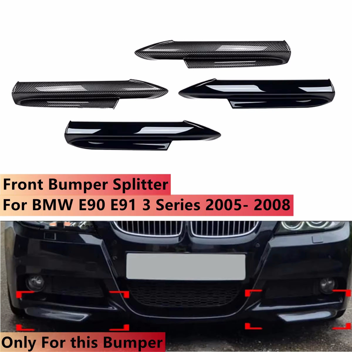 For Bmw 3 Series E90 E91 M-Tech 4 Door 320i 330i 2005-2008 Front Bumper Splitter