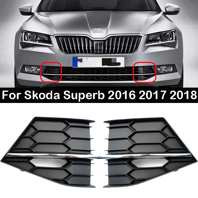 For Skoda Superb 2016 2017 2018 Front Bumper Lower Grille Trims Fog Lamp Panel W