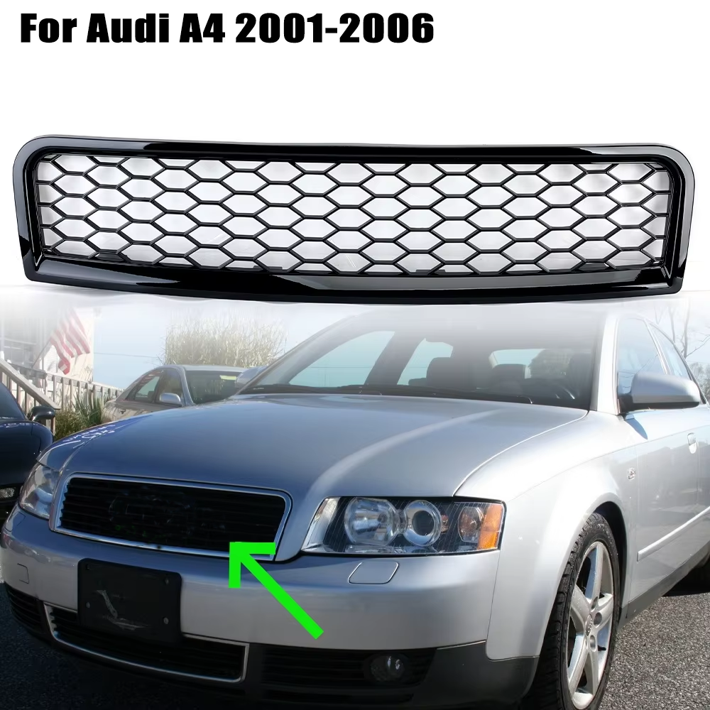 Honeycomb Front Bumper Grill for Audi A4 B6 2001 -2006 Mesh Bumper Grille Black