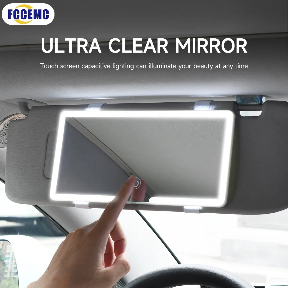 Car Makeup Mirror with Sun Visor Plate Dimmable Touchscreen Auto Vanity Mirror f