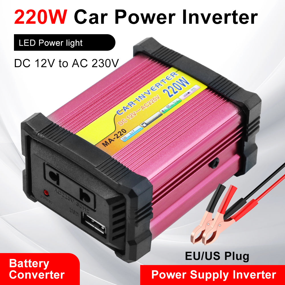 220W Portable Car Power Inverter with Multiple Protection and AC/USB Output Univ