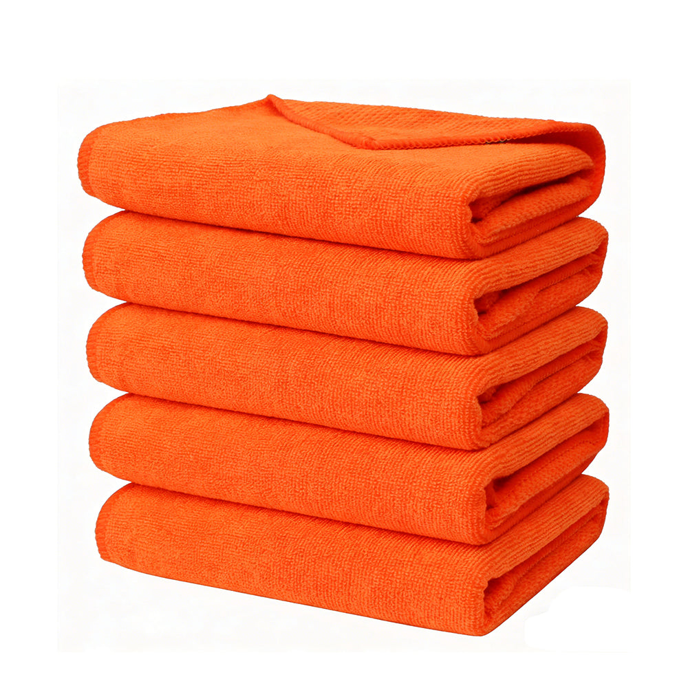 SPTA 5Pcs Orange Microfiber Cloths 2 Different Sides 30 x 30 CM Lint Free Absorb