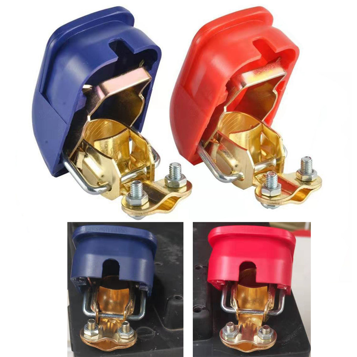 2Pcs Car Battery Terminal Connector 12V 24V Clamp Adjust Disconnect Top Post Cov