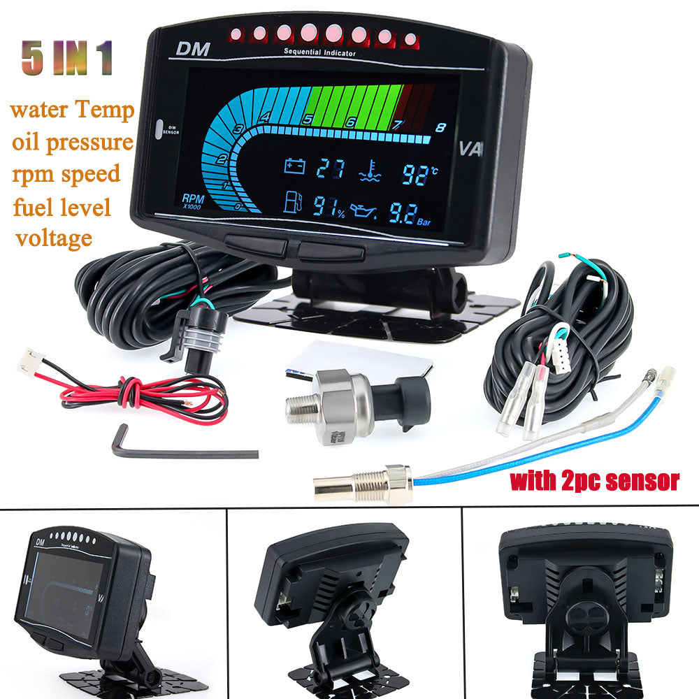 Upgraded Version Car Truck LCD Gauge 5 IN 1 Water Temp Gauge + VOLT Voltmeter +