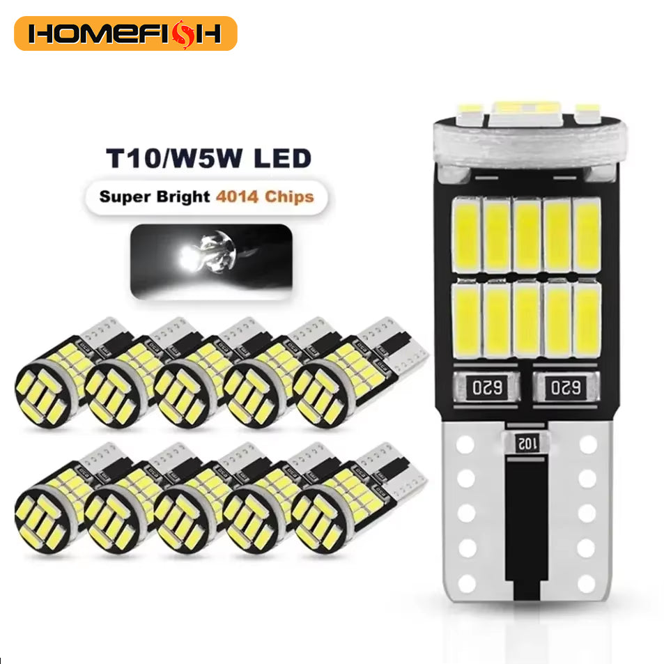 10PCS W5W T10 Led Bulbs Canbus 4014 SMD 6000K 168 194 Led 5w5 Car Interior Dome