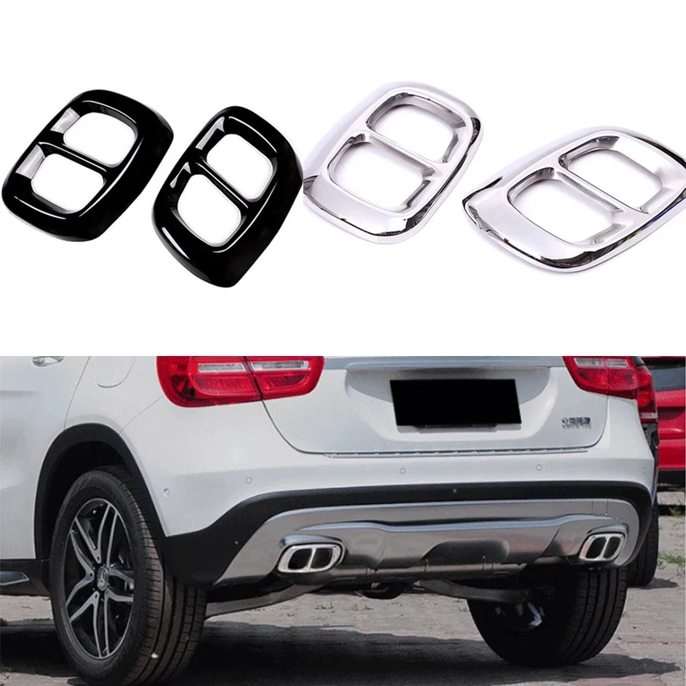 2Pcs/Sets Glossy Black / Silver Exhaust Pipe Tips Cover For Mercedes Benz GLA X1