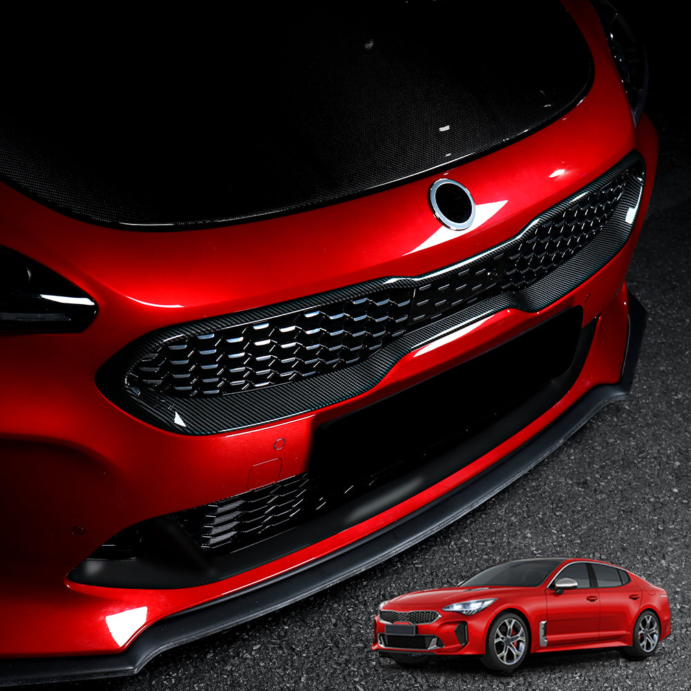 For Kia Stinger 2018-2023 Cool Design Carbon Fiber ABS Front Mesh Grill Cover Hi