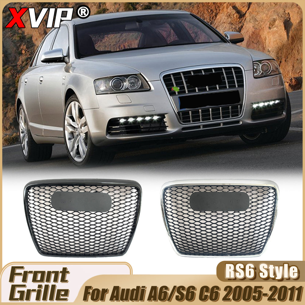 XVIP Glossy Black RS6 Style Bumper Grilles For Audi A6/S6 C6 2005-2011 Chrome Fr