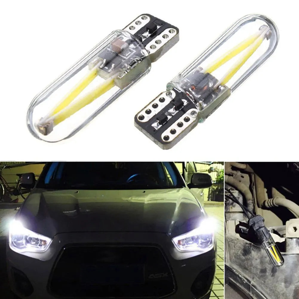 2Pcs LED T10 W5W COB LED CANBUS Silica Bright Glass License Light Bulbs 194 168