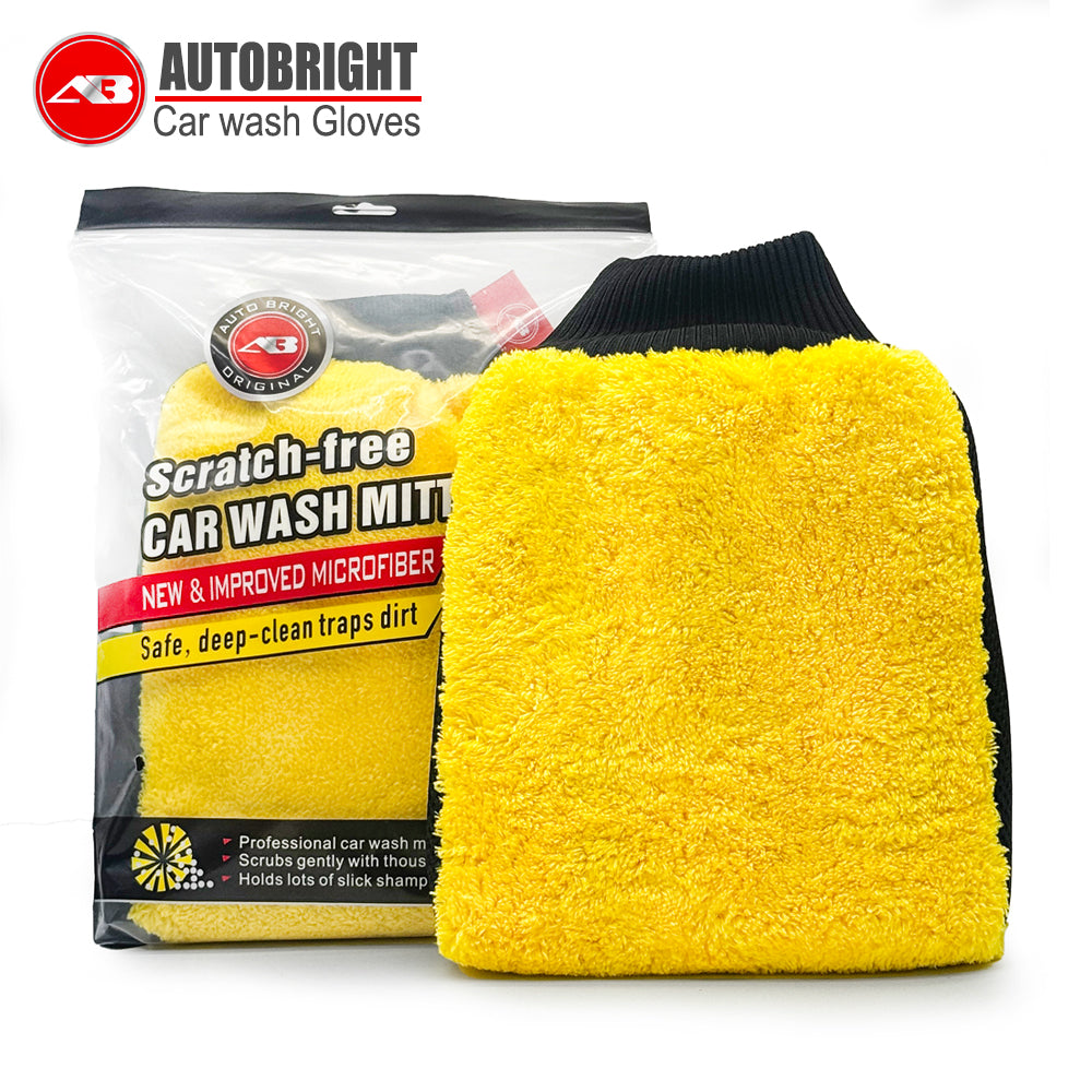 AUTOBRIGHT Large Size Yellow Thickened Double Sided Microfiber Car Washing Glove
