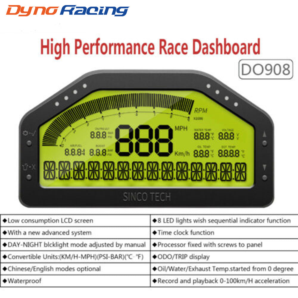 9 in 1 Rally Car Race Dash Dashboard LCD Digital Display Gauge Waterproof Car Me