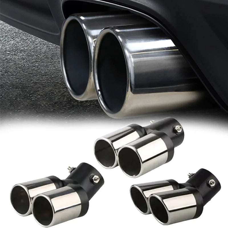 Universal Curved Double Outlet Car Exhaust Trim Muffler Pipe Tail Car Decoration