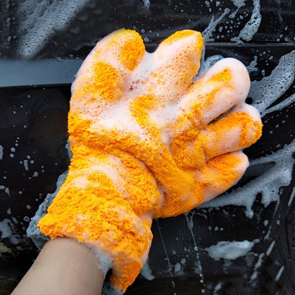 Auto Double-sided Coral Velvet Five Finger Gloves Car Wash Gloves Auto Care Glov