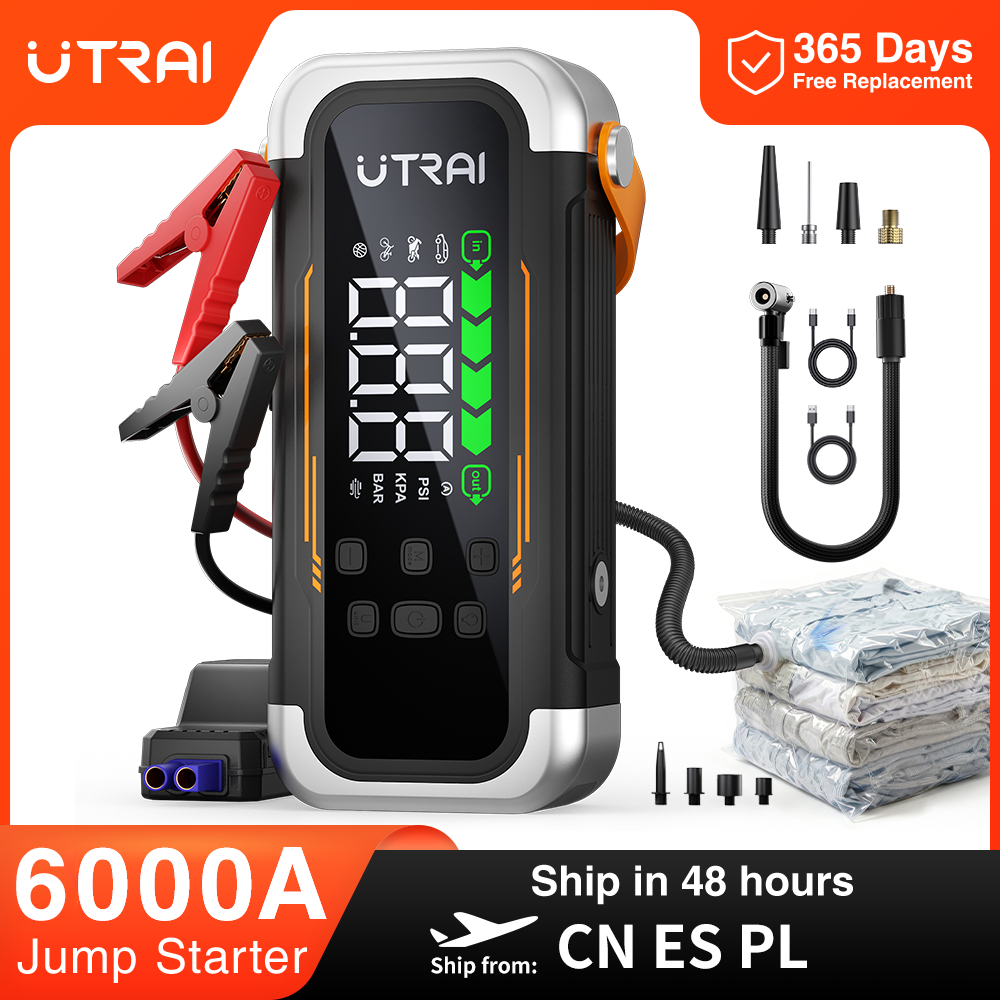 UTRAI 5 in 1 6000A Car Jump Starter 150PSI Air Pump PD30W Power Bank High-speed