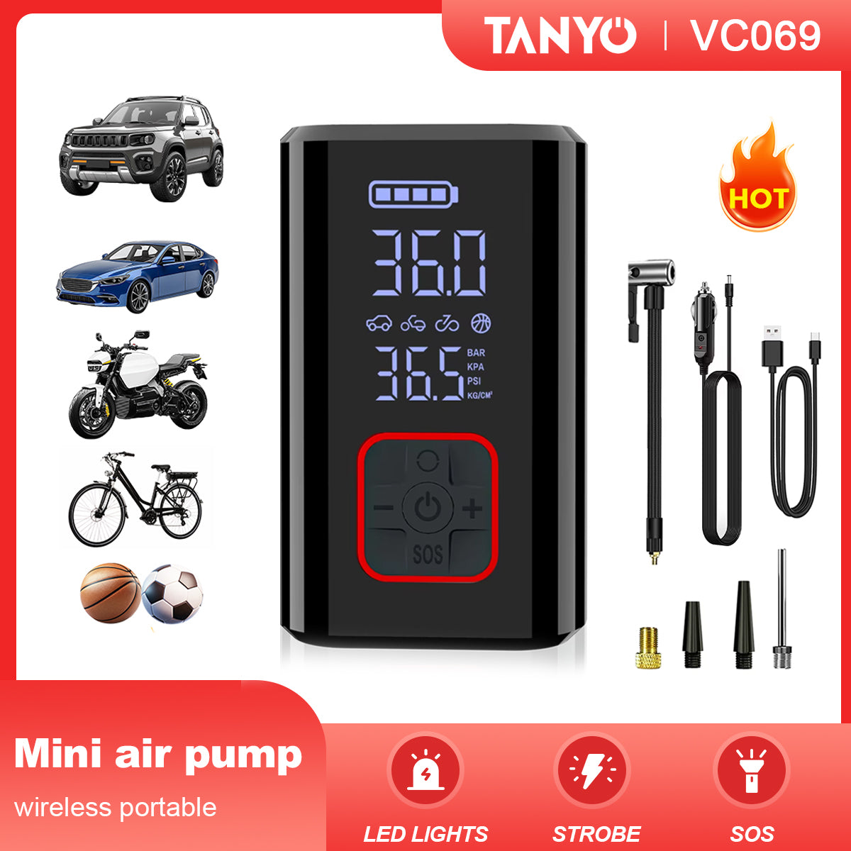Electric 150PSI Car Tire Inflator Wireless Portable Air Compressor Pump for Moto