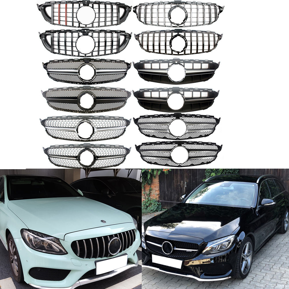 GT Style Front Bumper Mesh Grille Upper Facelift For Mercedes-Benz W205 C-Class