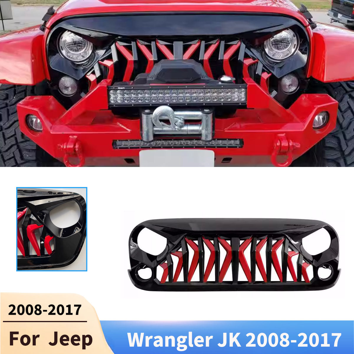 For Jeep Wrangler JK 2008-2017 Car Front Bumper Grilles Hood Body Kit Racing Gri