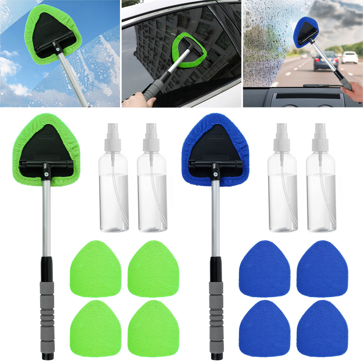 Window Scraping Mist Eliminator Microfiber Car Window Cleaner Telescopic Windshi