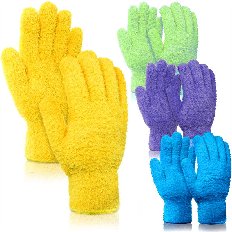 1Pair Cleaning Gloves Microfiber Coral Fleece Car Grooming Solid Five Finger Dus
