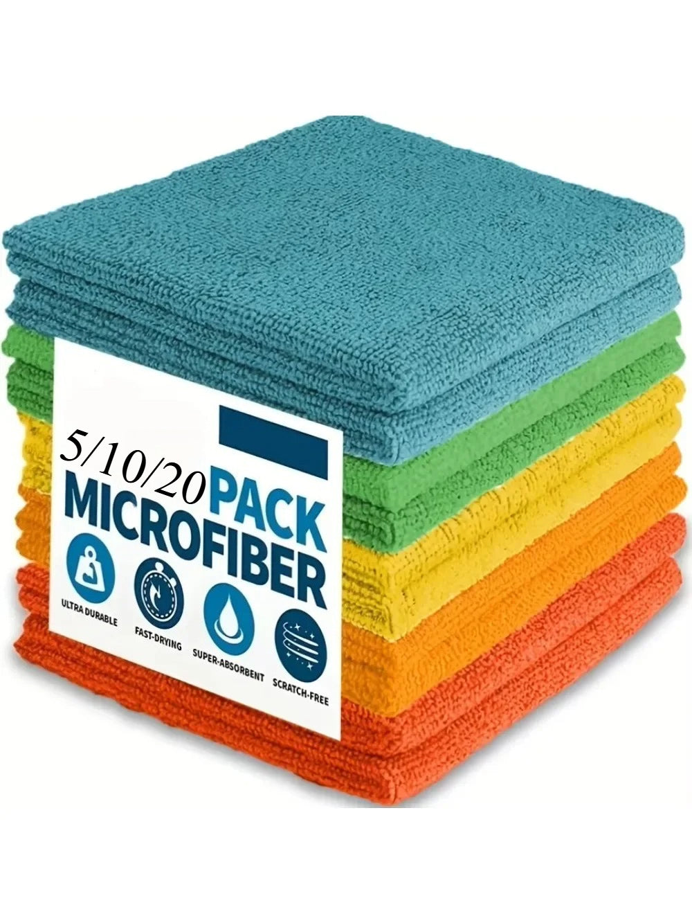 20-5Pack Microfiber Cleaning Cloths | Ultra Absorbent Polyester Blend Streak-Fre