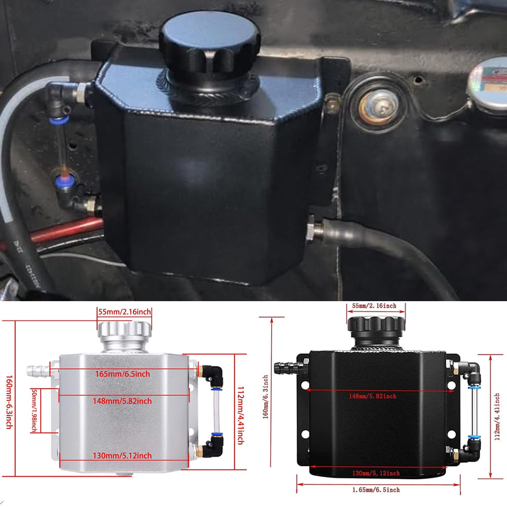 1L Silver BlackAluminum Coolant Radiator Overflow Recovery Water Tank Bottle Res