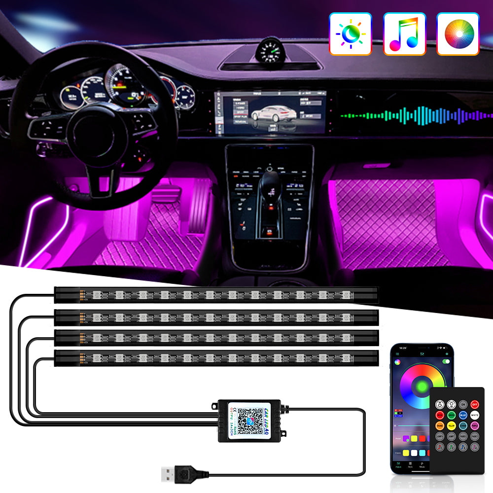 Neon 36 48 72 LED Car Interior Ambient Foot Light Wireless Remote Music APP Cont