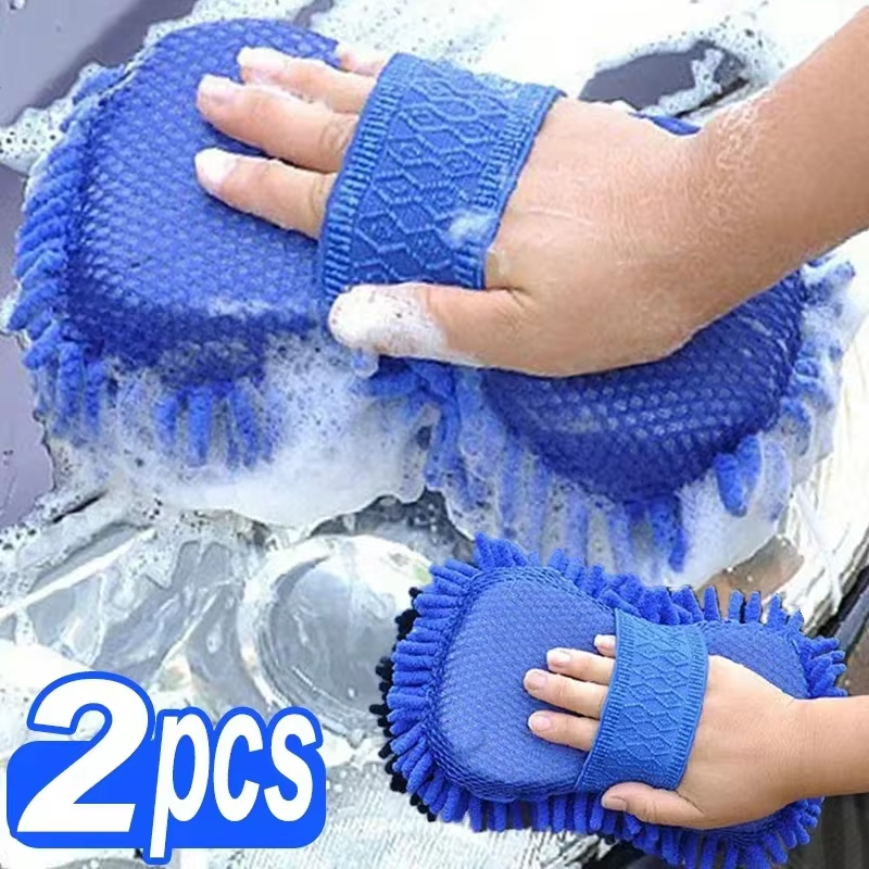 1/2Pcs Blue Microfiber Chenille Auto Cleaning Kit, Car Wash Sponge Pad Washing G