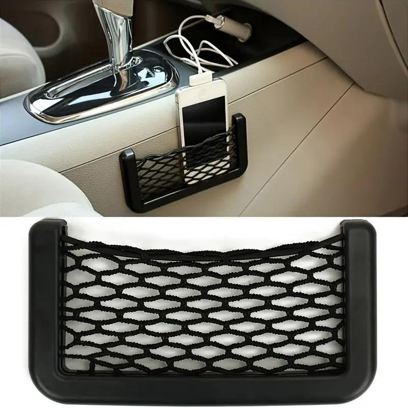 Car Storage Bag Nets Adhesive Auto Seat Organizer Door Side Net Pocket Multifunc