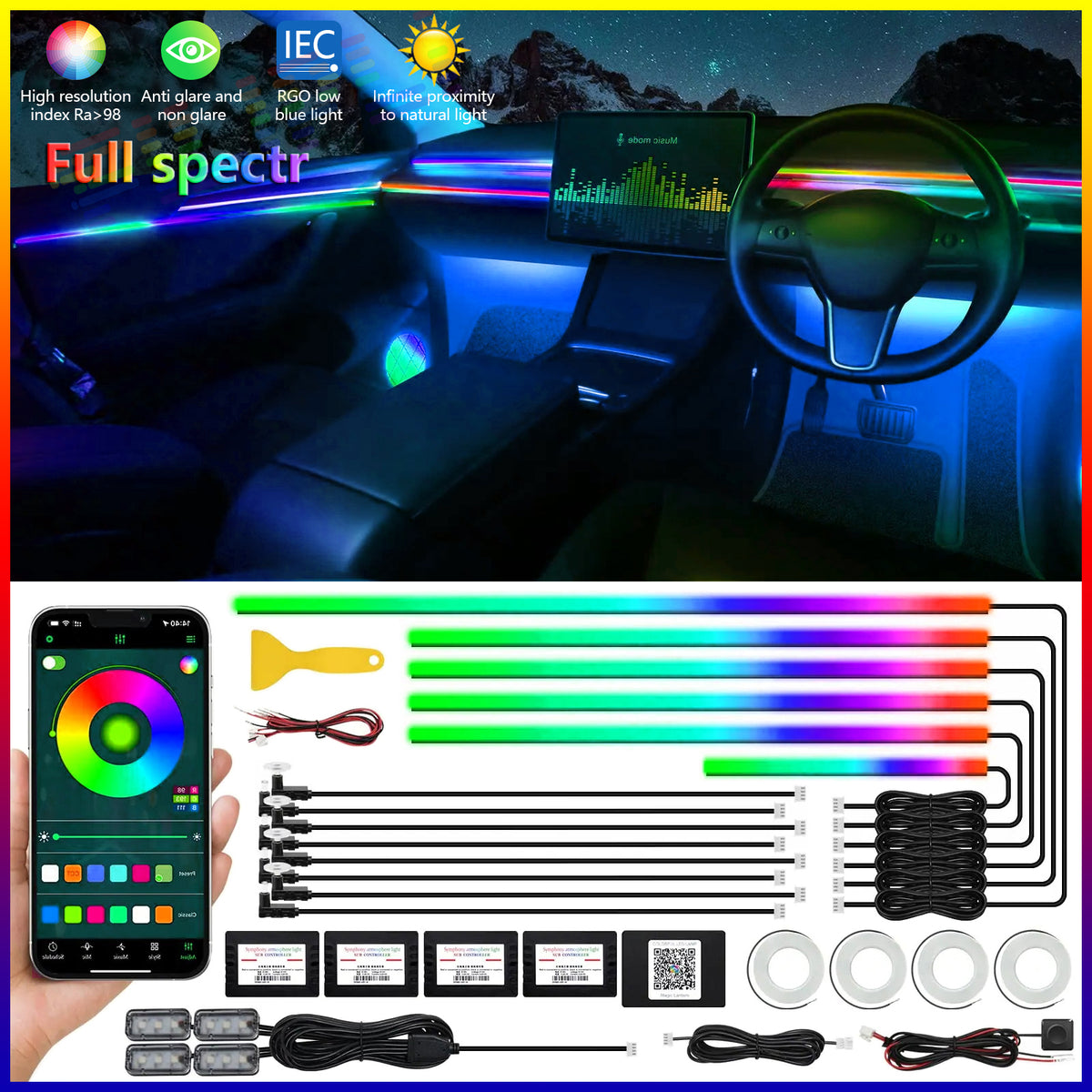 Universal Symphony Car Ambient Lights 64 RGB Car Interior Acrylic Light Guide Fi