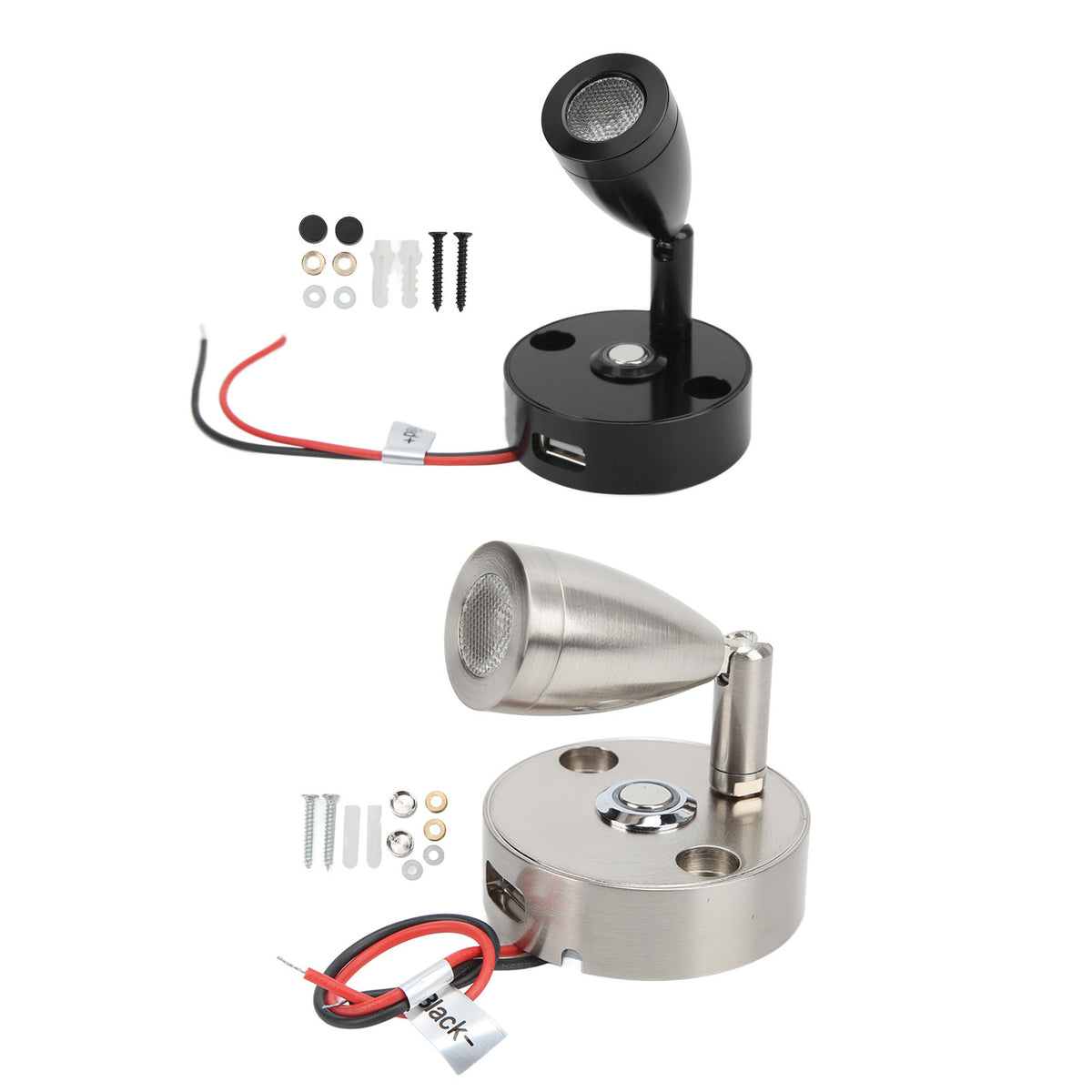 LED RV Reading Light Touch Dimmer 3 Lighting Color with USB Charging Port 12‑24V