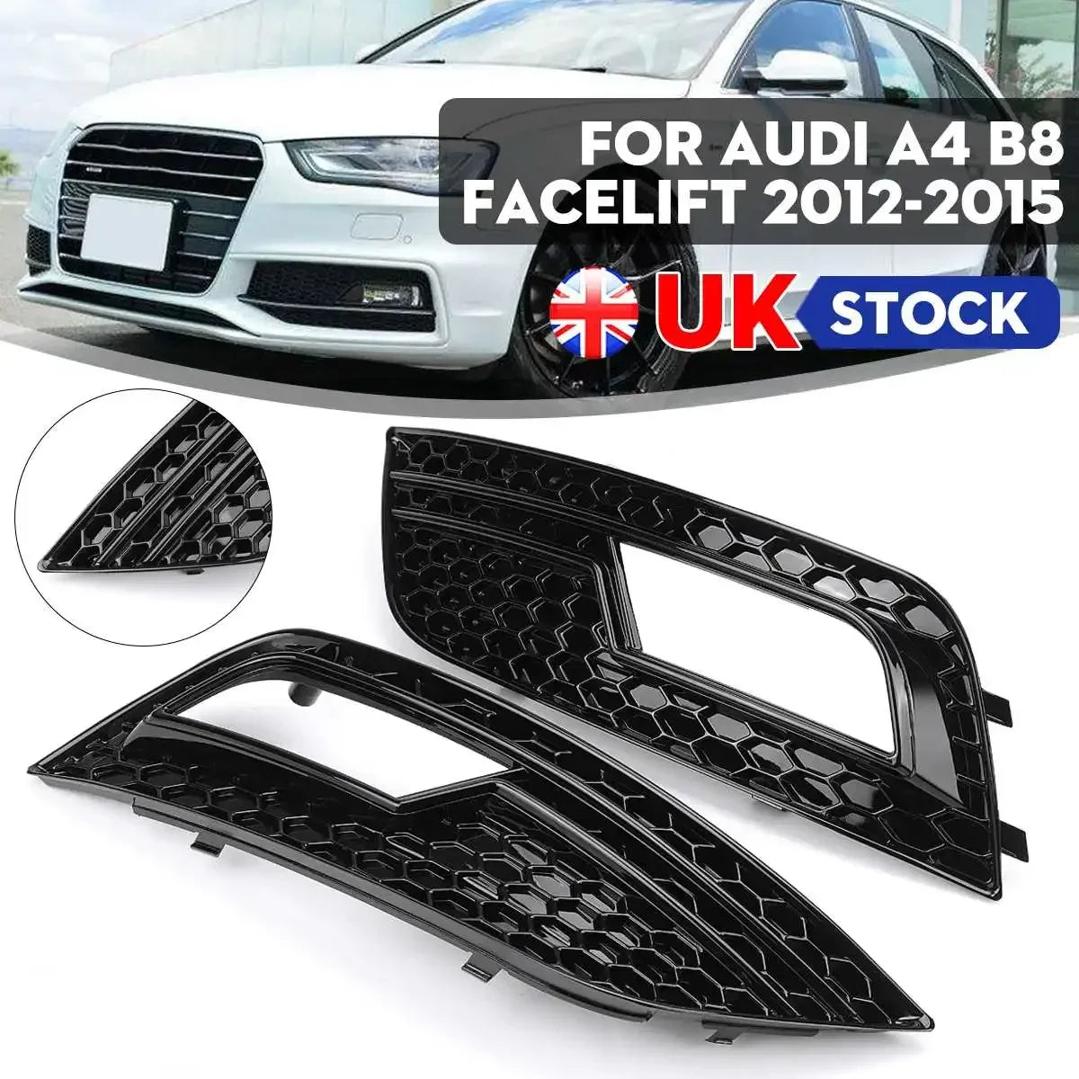 2pcs Front Fog Light Cover Honeycomb Mesh Sport Style Front Bumper Grille For Au