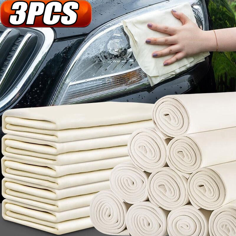 Natural Chamois Car Care Cleaning Cloth Genuine Sheepskin Wash Rag Suede Ultra A