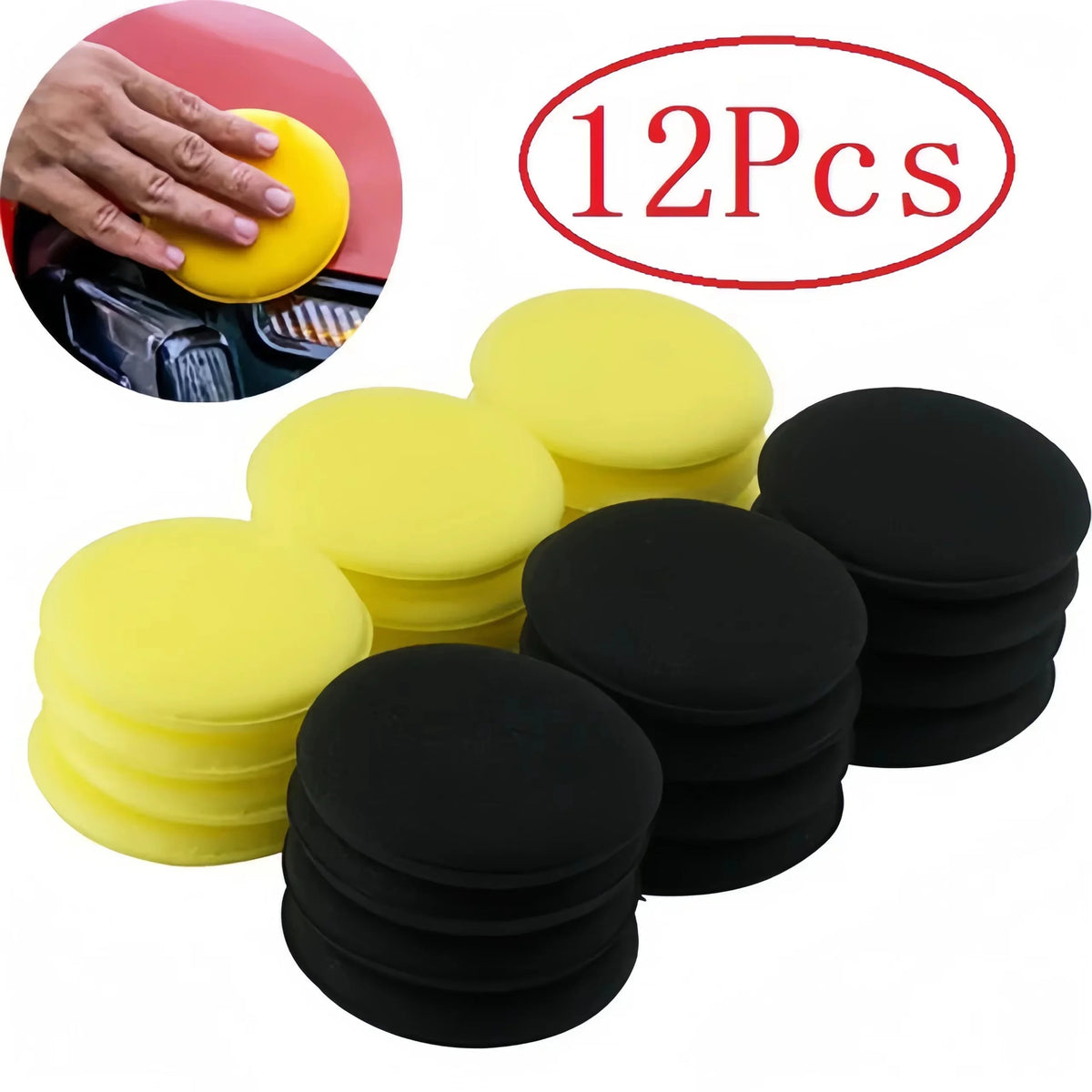 12Pcs Round Car Waxing Polish Wax Foam Sponge High Density Applicator Pads Clean