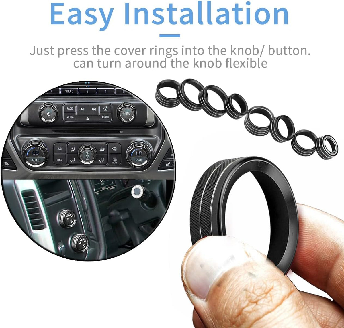 For 2014-2018 Chevy Silverado Dash Knob Cover Trim Ring Radio A/C Light Turn Sig