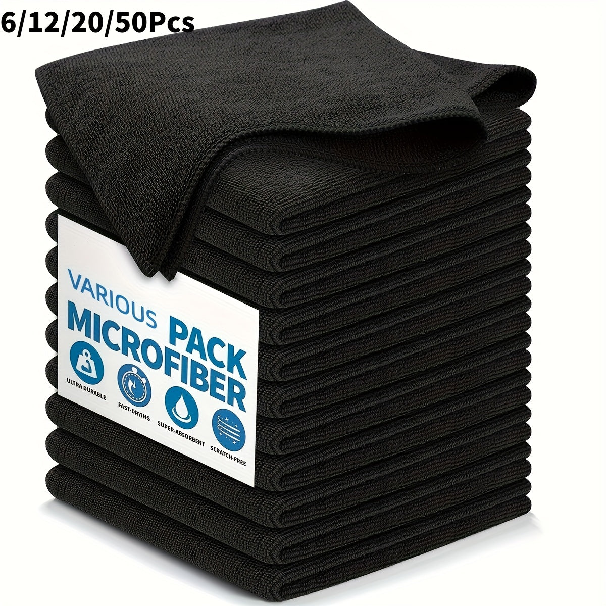 buMulti-Pack Black Cleaning Cloths 6/12/20/50 Count Ultra Soft Quick Dry Absorbe