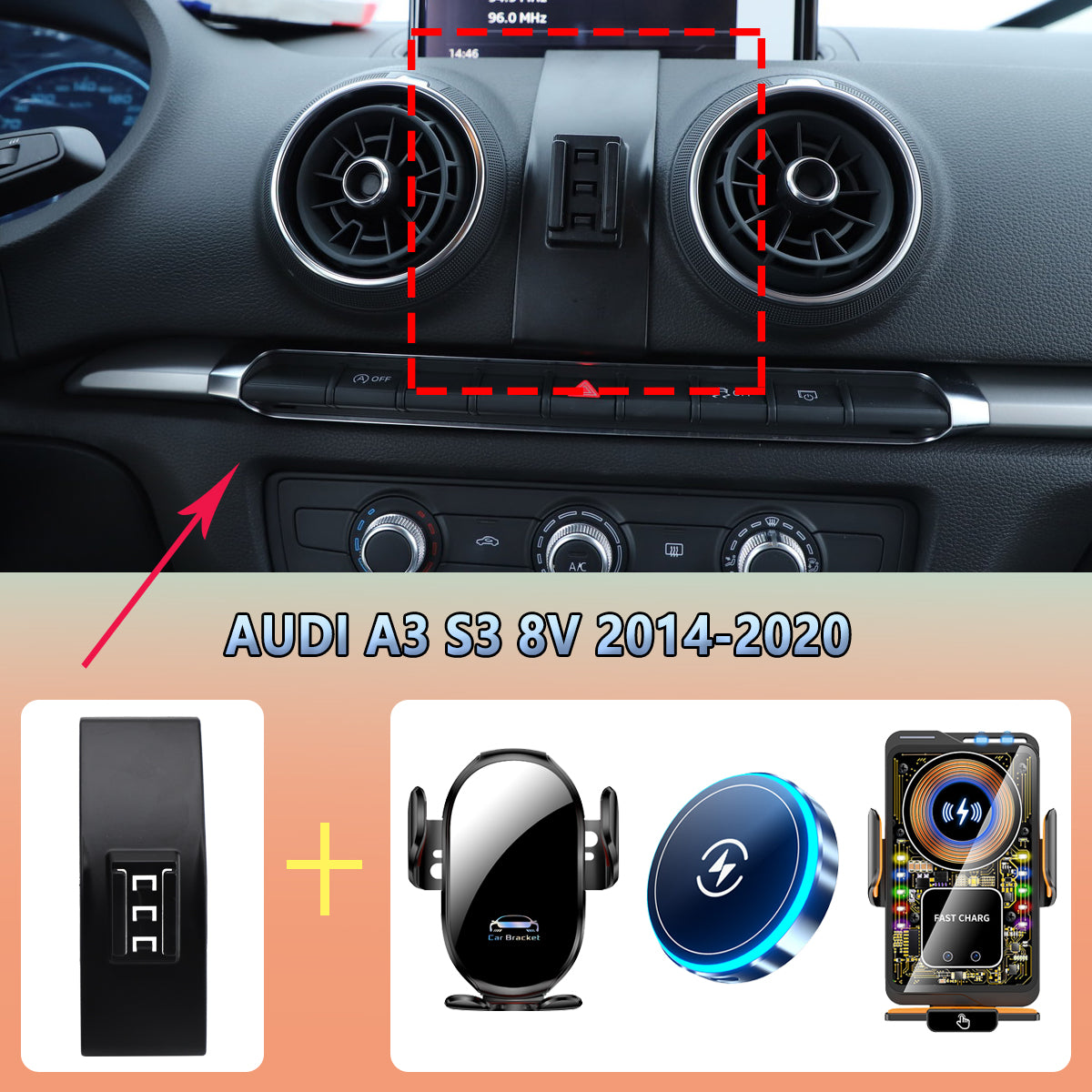 Car Phone Holder For AUDI A3 S3 8V 2014 2015-2020 Magnetic Wireless Charging Mag