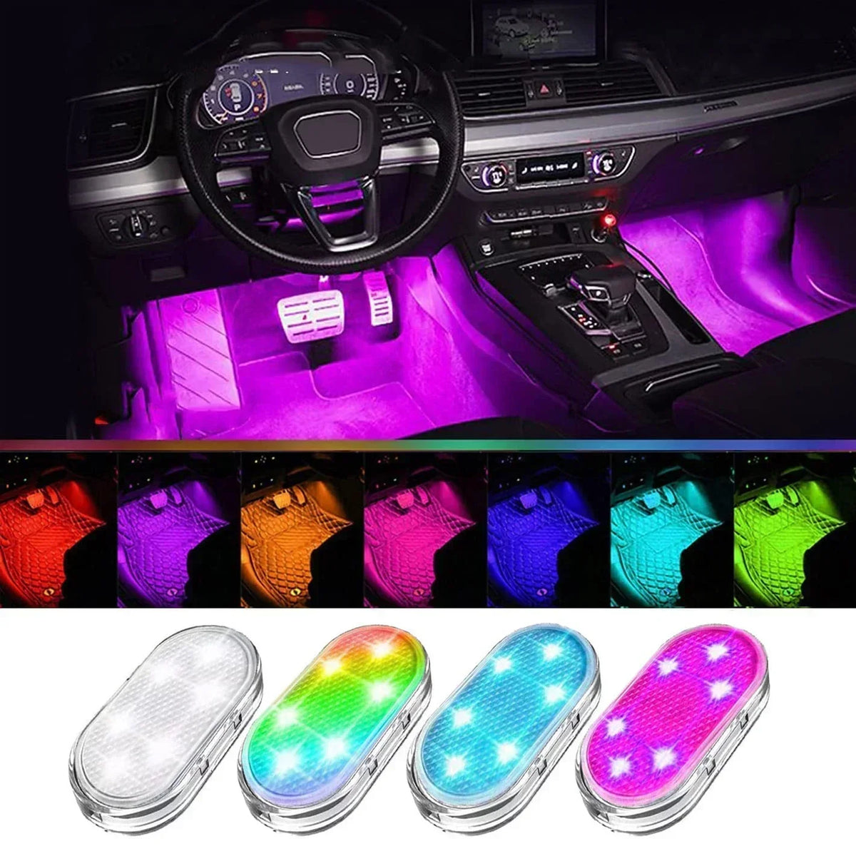 Wireless Led Lights for Car Interior, Car Led Lights Interior, USB Rechargeable