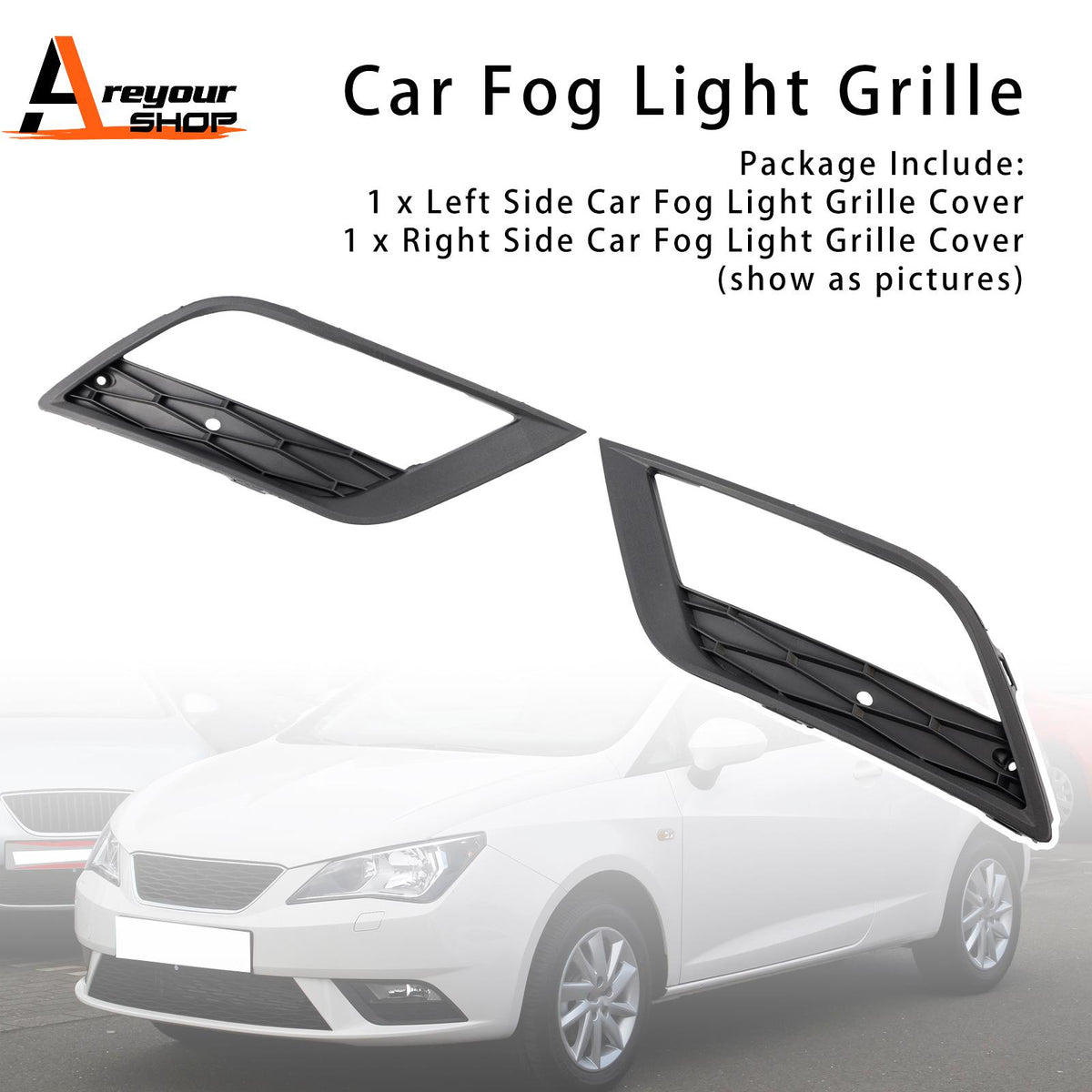 2X Car Front Bumper Fog Light Grilles for Seat Ibiza MK4 2013 2014 2015 2016